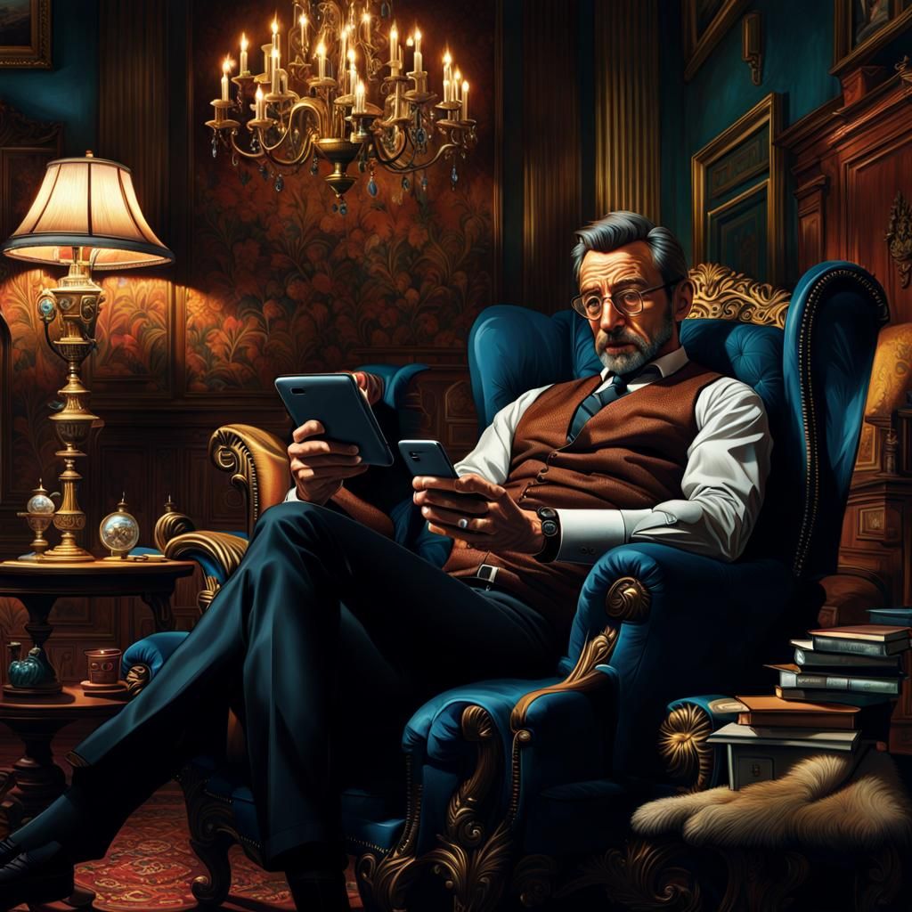 Hyperrealistic Portrait of a Man Using Smartphone