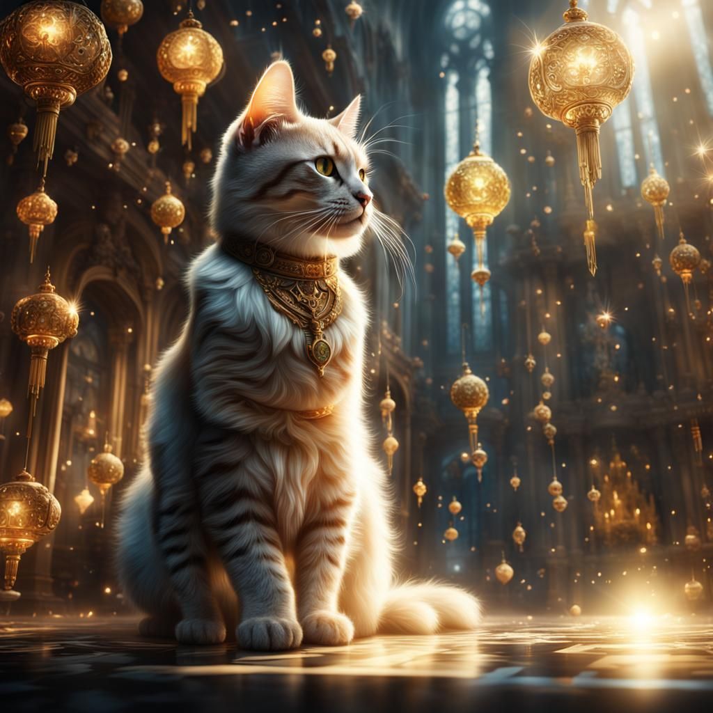 Heavenly Cat with Light Reflections: Digital Matte Painting