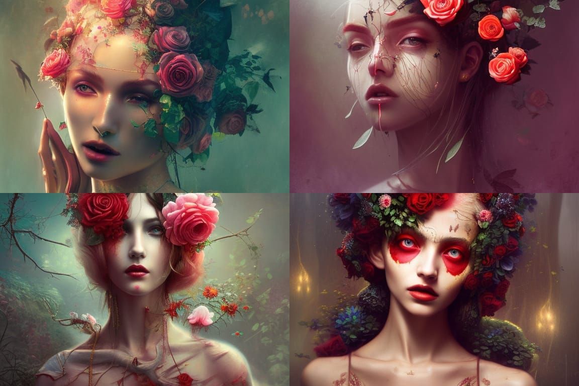 Rose Goddess in Hyperdetailed Surrealist Style