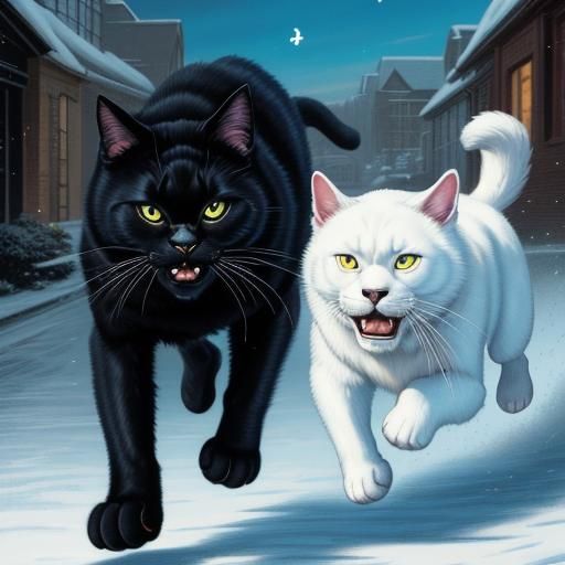 Black Cat Chasing White Dog: Comic Book Art