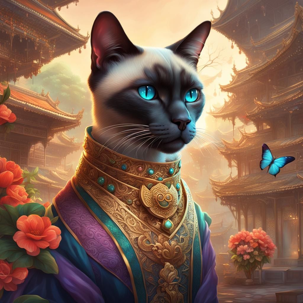 Siamese Cat Portrait in Thailand, Digital Art