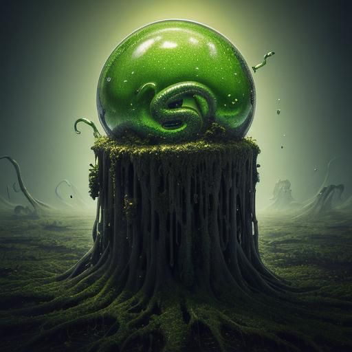 Surreal Macro Image: Decaying Matter with Glowing Slime