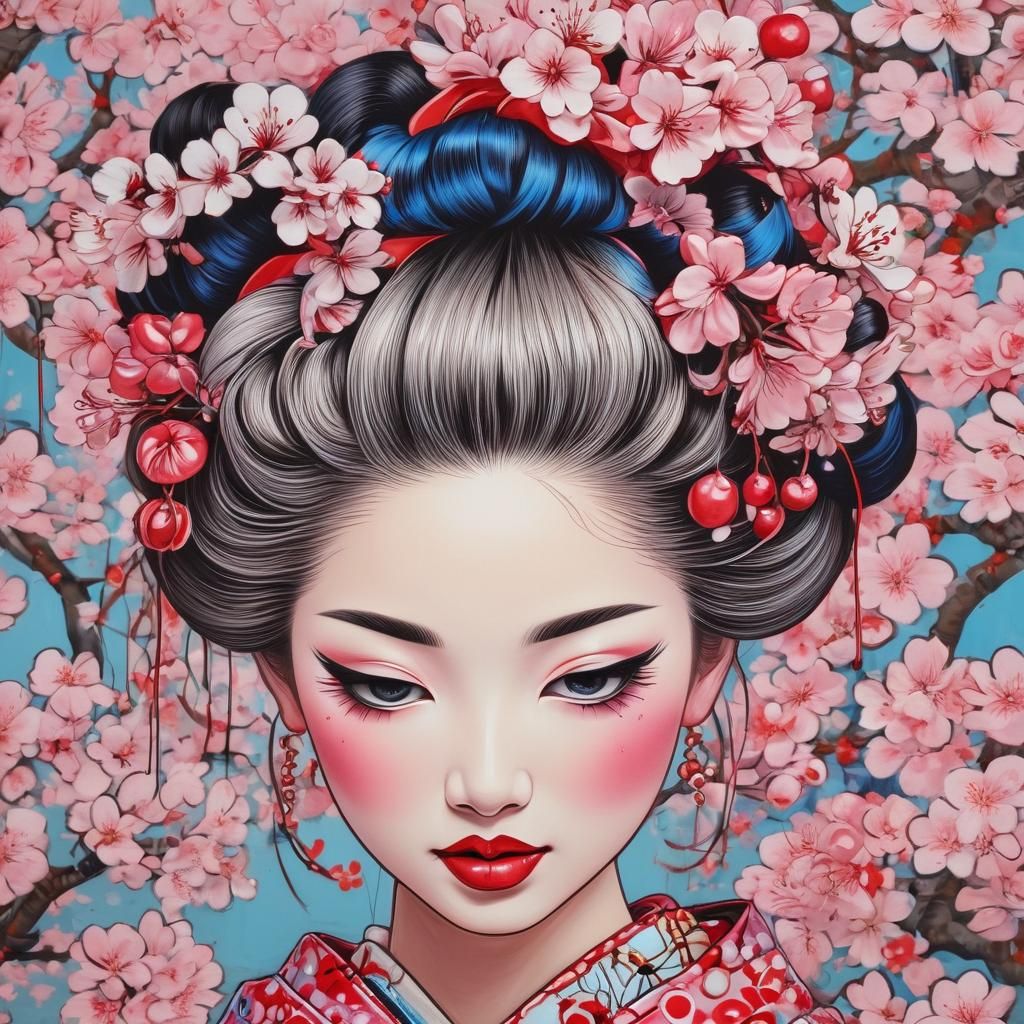 Geisha Pop Art Portrait in Lichtenstein Style