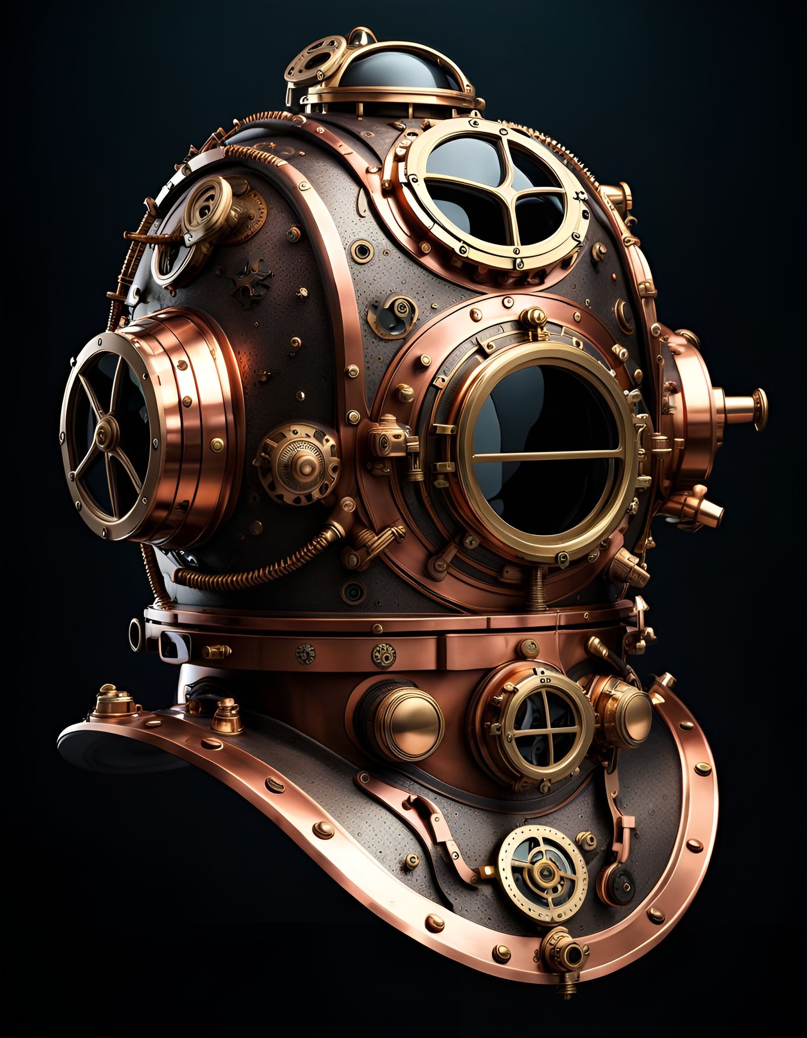 Ornate Steampunk Diving Helmet in Copper and Brass
