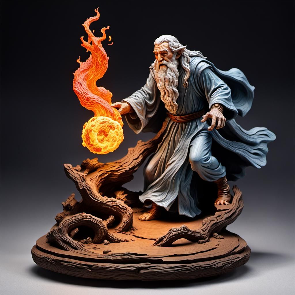 Gandalf vs Balrog Wood Carving with Flame Effects