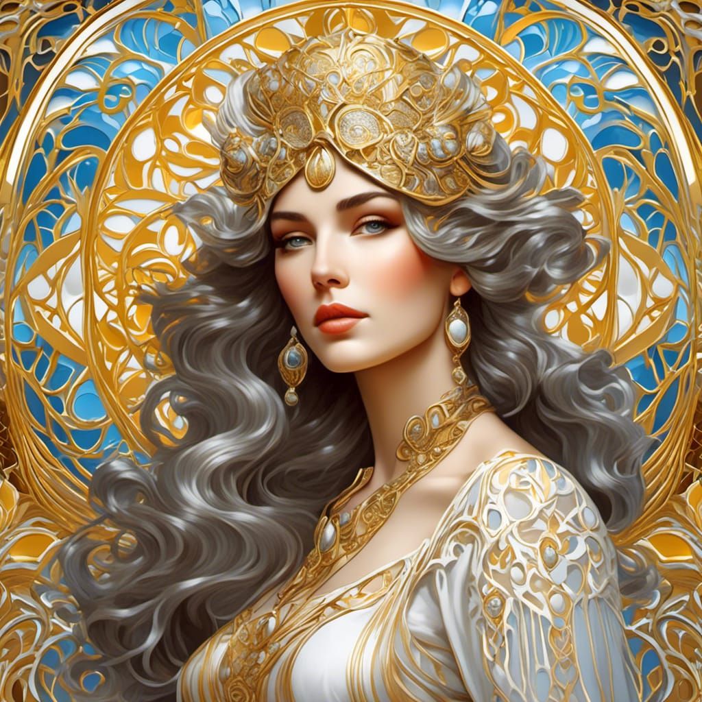 Art Nouveau Portrait of Swedish Woman in Gold