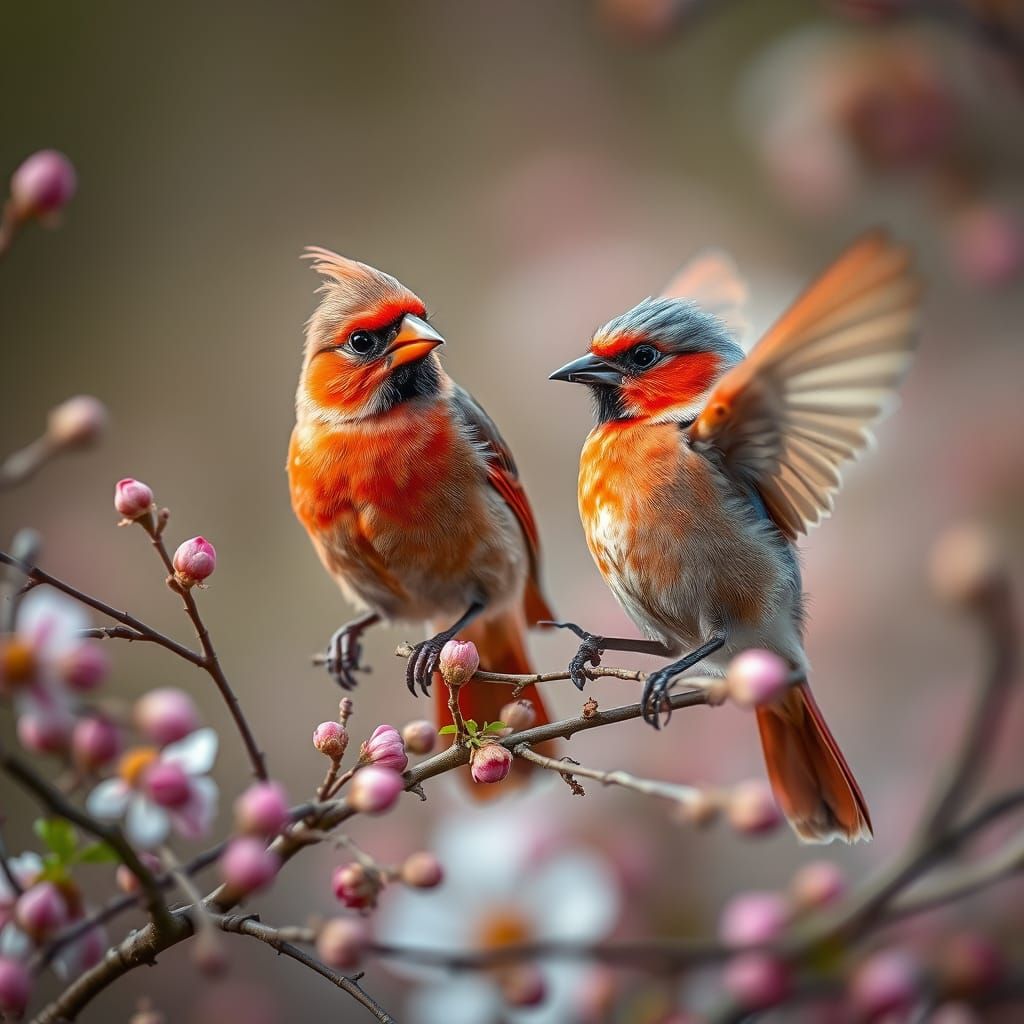 Cardinal and Blue Jay Dance: Macro Tilt-Shift