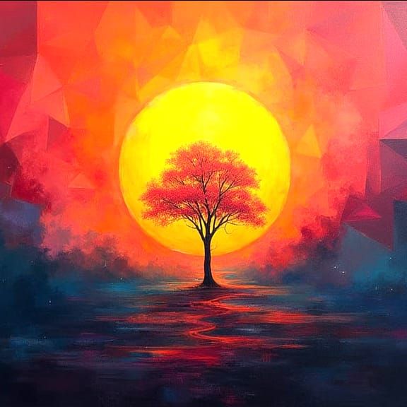 Geometric Sunrise: An Abstract Expressionist Rebirth