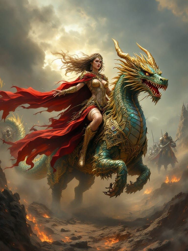 Epic Fantasy Warrior Queen Leads Army into Battle