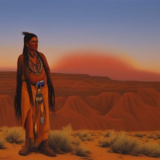 Southwestern Native American Sunset in Oil Painting Style