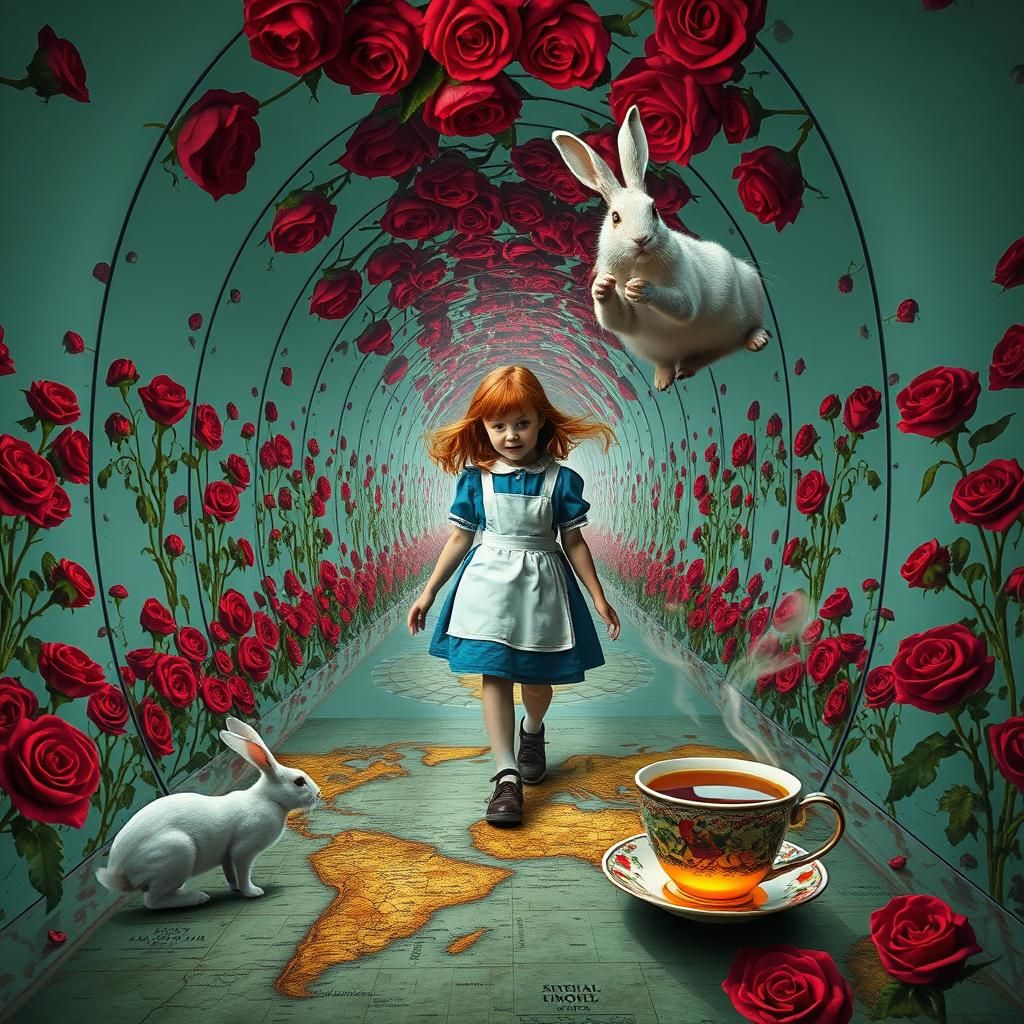 Surreal Wonderland Scene With Mirrored Hallway