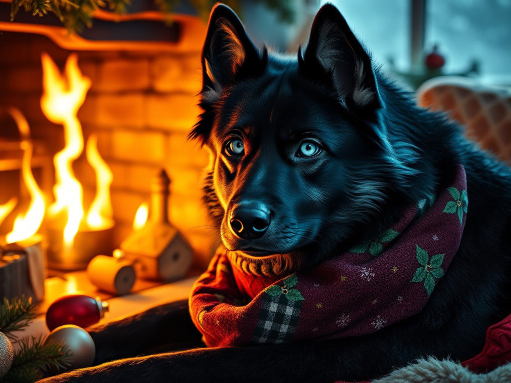 Festive Husky Portrait in Art Nouveau Style