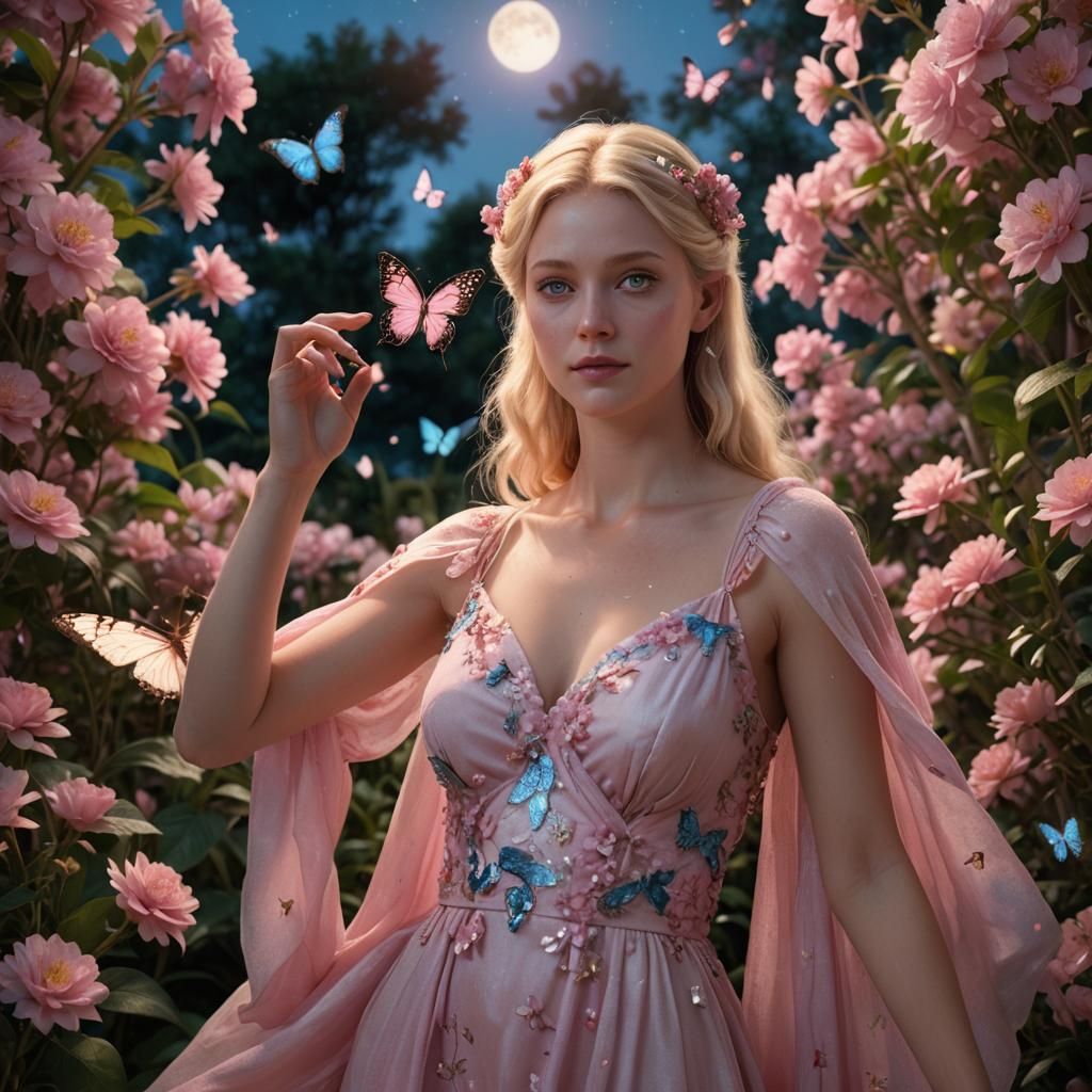 Ethereal Blonde in Luminous Garden: 3D Render