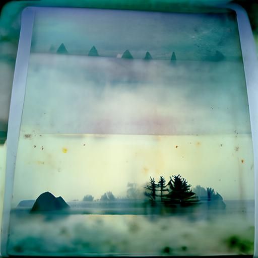 Ethereal Foggy Landscape in Polaroid Style