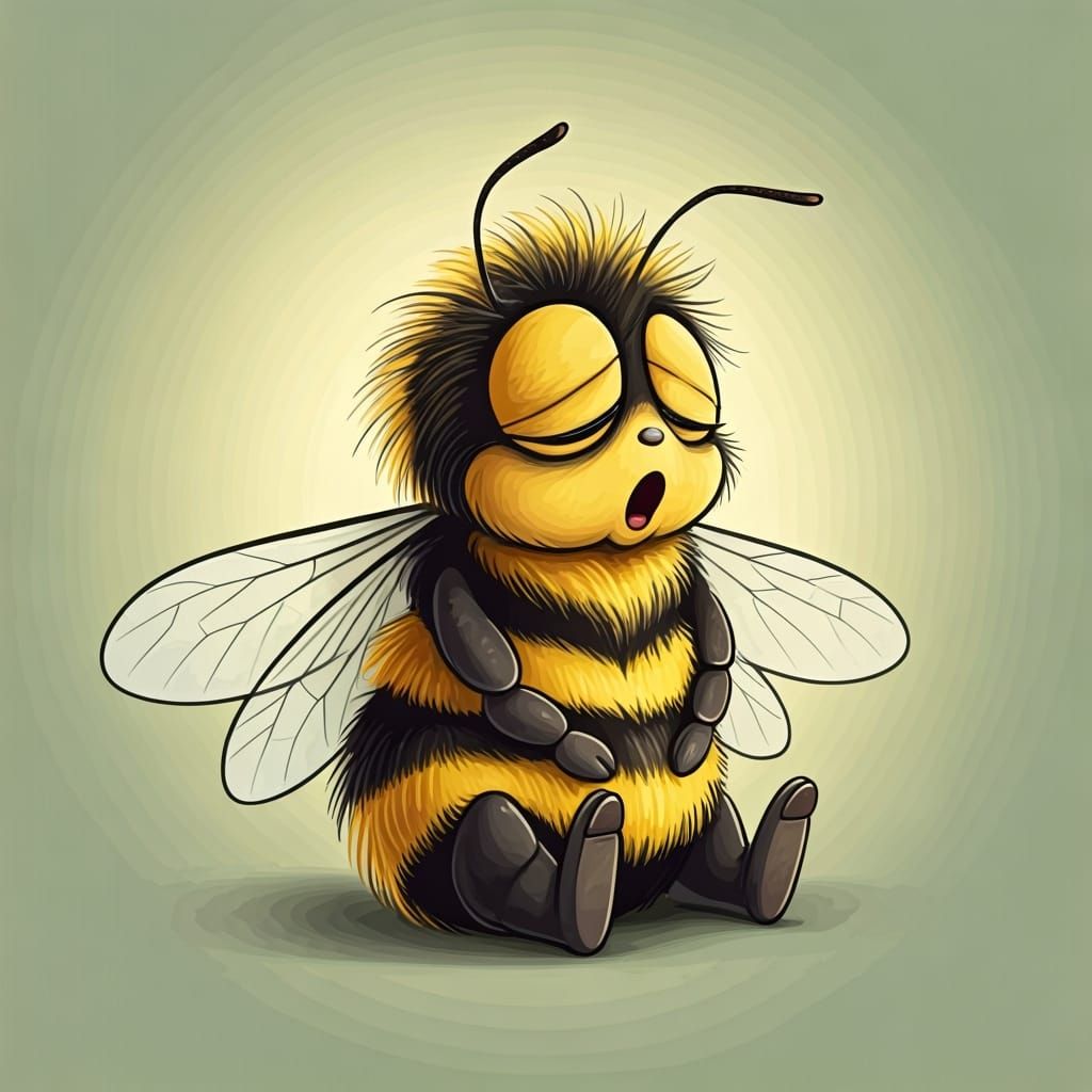 Sleepy Cartoon Bumblebee in Whimsical Style