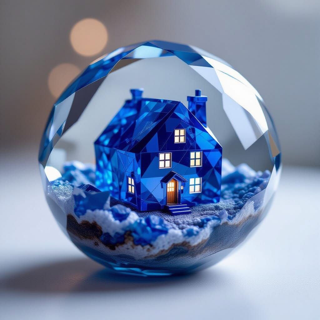 Sapphire House in Minimalist Terrarium: Macro Tilt-Shift