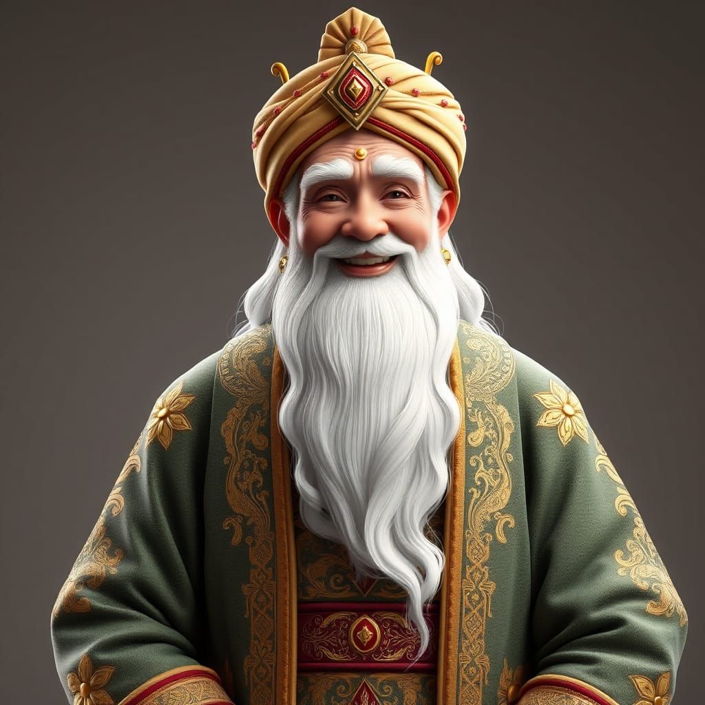 Realistic Animated Character of The Sultan: "A cheerful, eld...