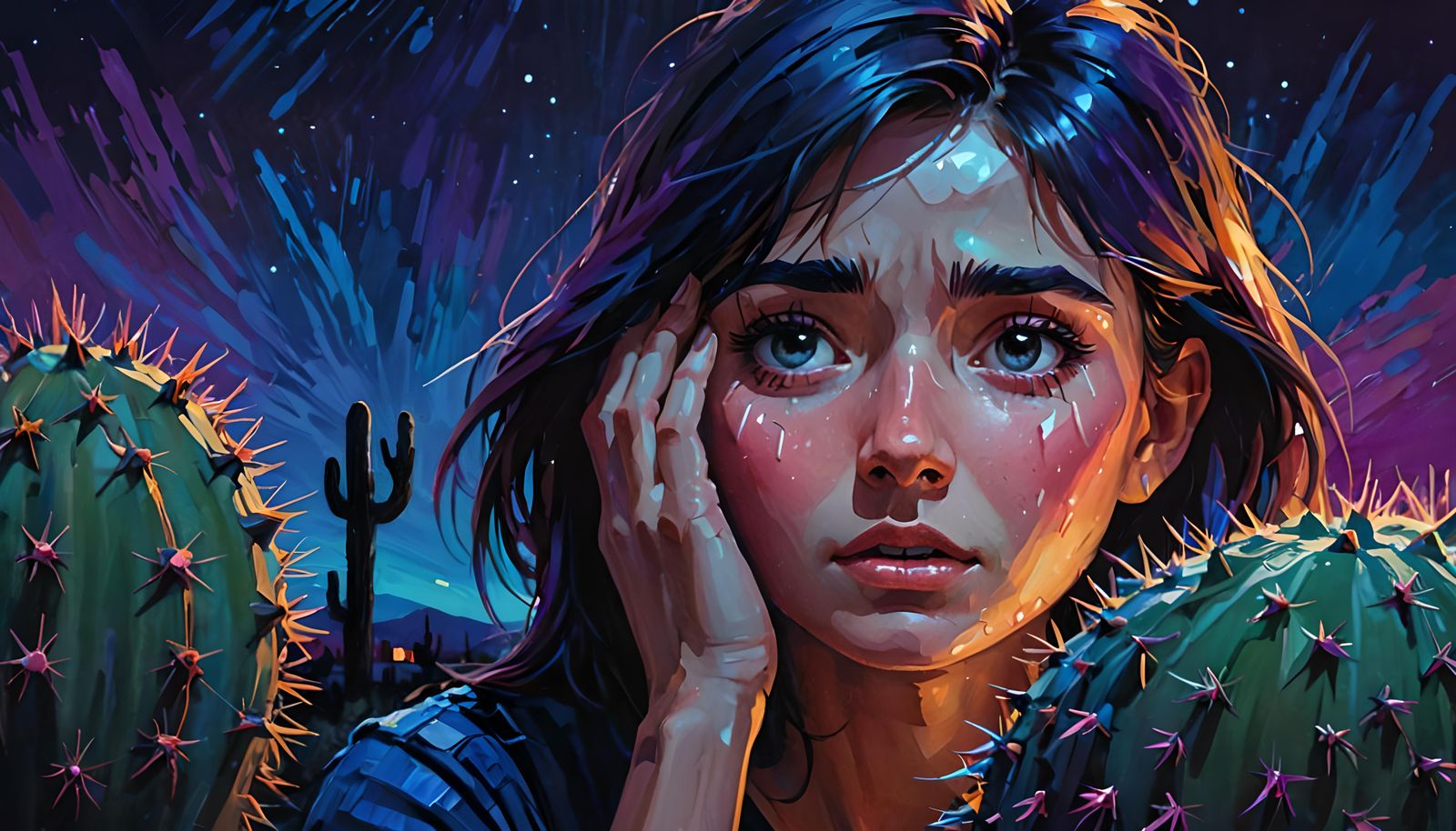 Girl Crying at Night: Cactus-Induced Transformation
