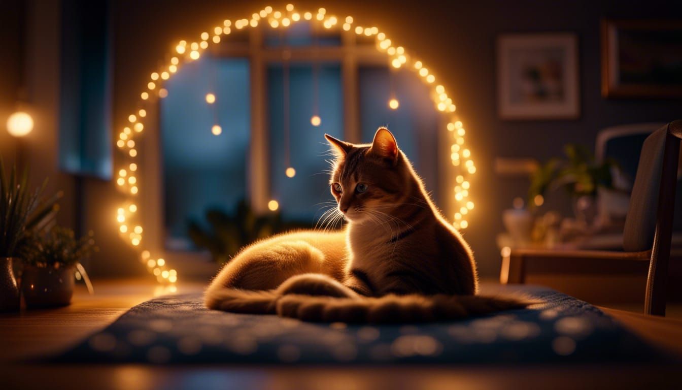 Cat's Dream: Moonlit Slumber with Dreamcatcher