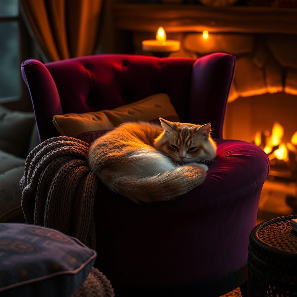 Whimsical Cat in Cozy Armchair Scene