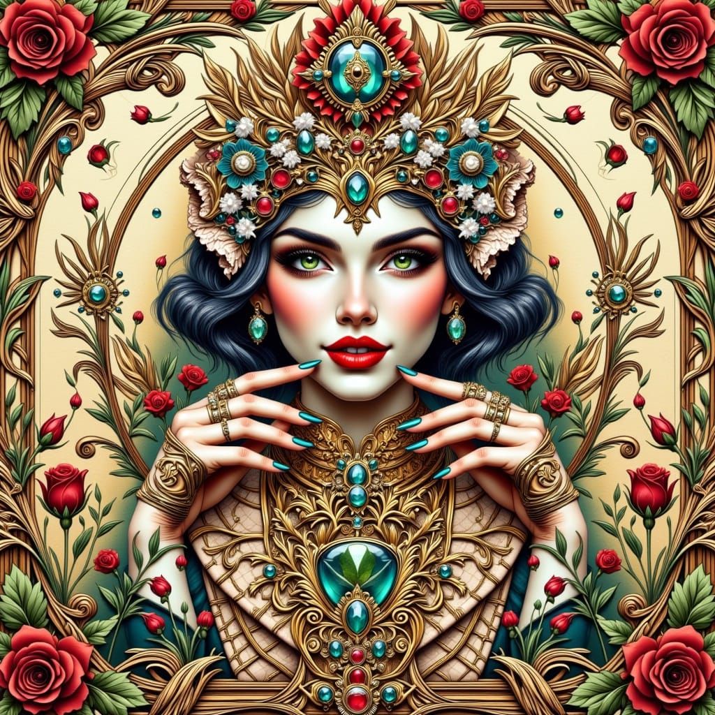Mysterious Steampunk Beauty Amidst Whirling Roses