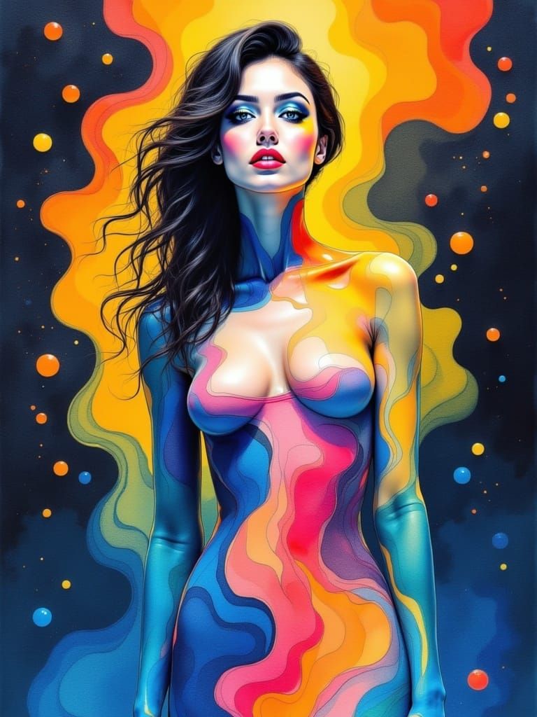 Elegant Woman in Vibrant Watercolor