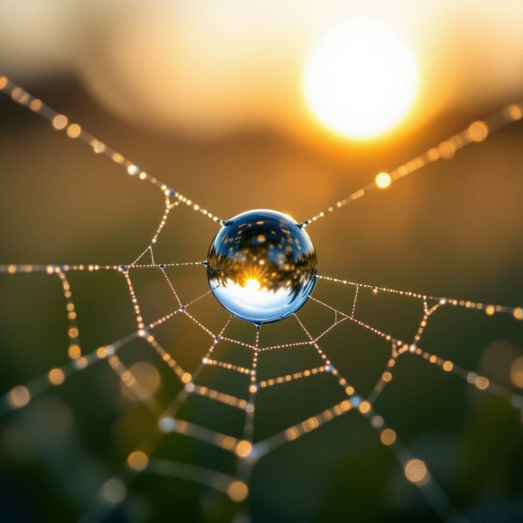 Dewdrop on Spiderweb in Macro Photography