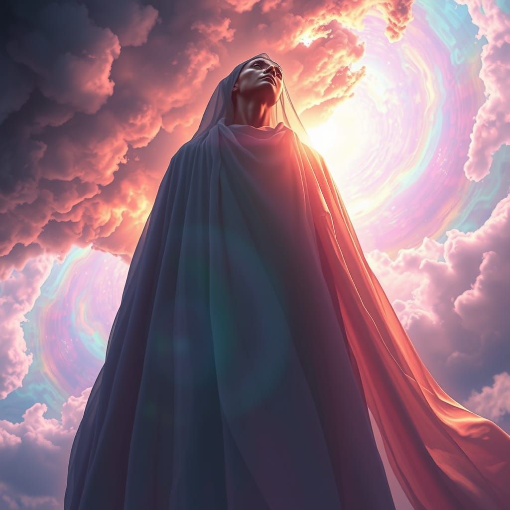 Ethereal Silhouette Descends in a Kaleidoscope of Colors