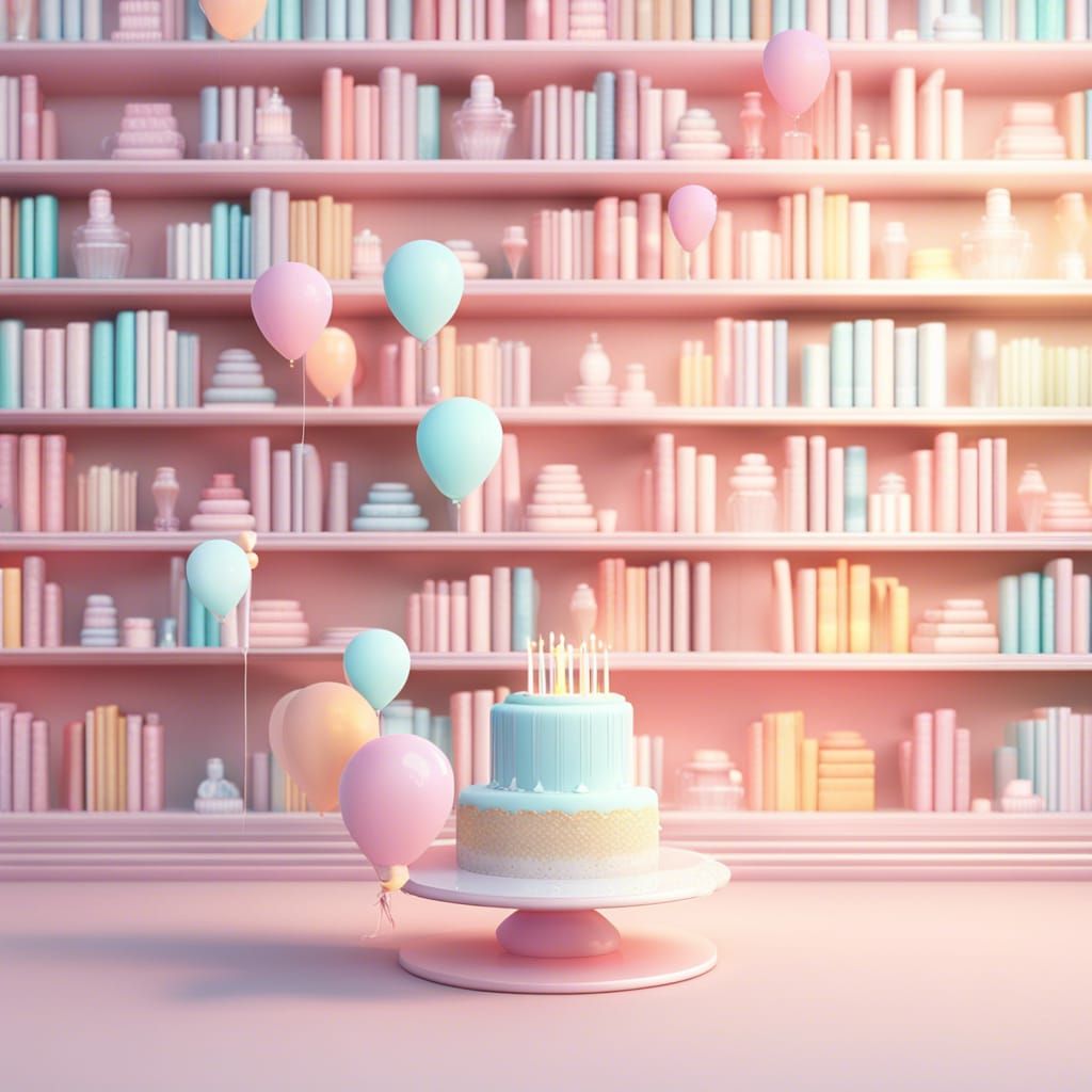 Heavenly Bookshelves with Birthday Cake and Crystal Gifts