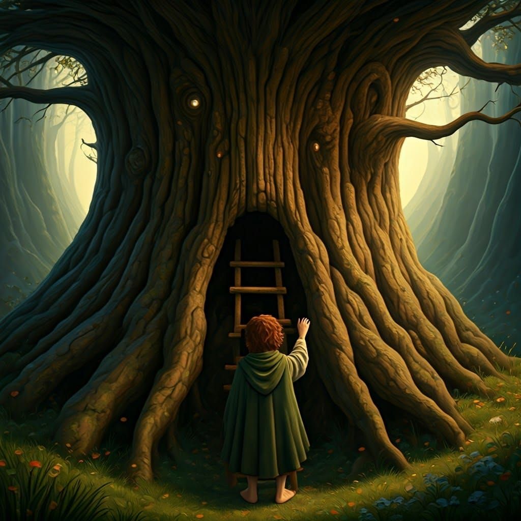 Frodo and the Ancient Tree, Fantasy Art