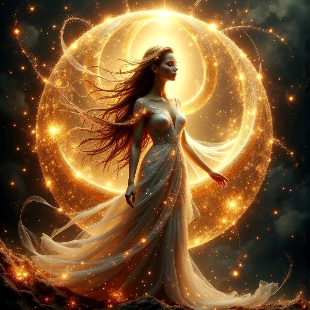 Surreal Goddess Awakens the World in Vibrant Double Exposure