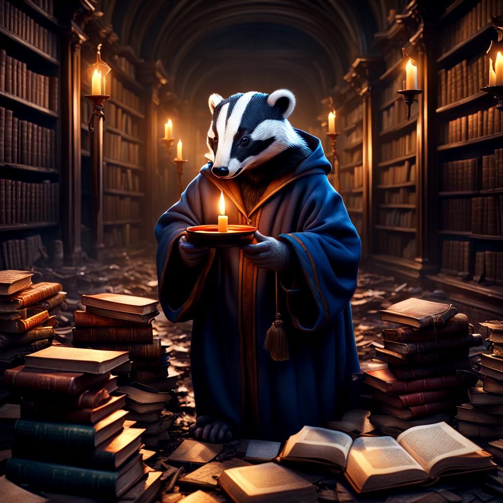 Badger in Library: Detailed Matte Painting