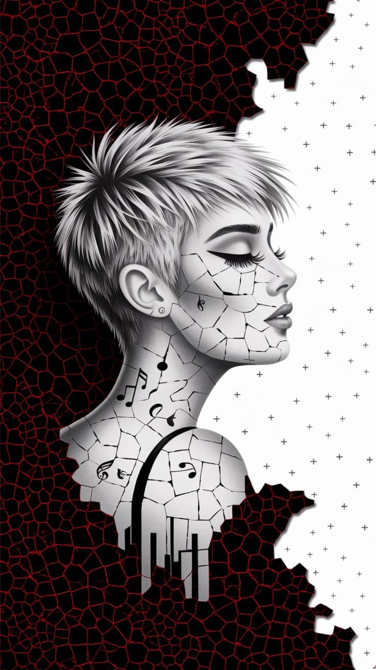 Woman's Profile in Black and White Stencil Art