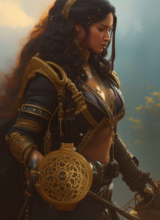 Steampunk Cowgirl Portrait in Hyperdetailed Solarpunk Style