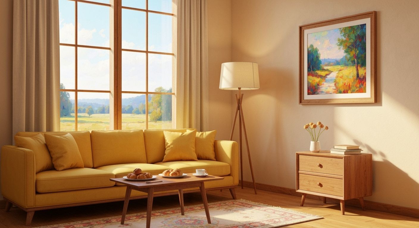 Inviting Impressionist Living Room with Serene View