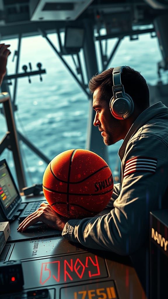 Basketball Game on Aircraft Carrier, Detailed Digital Art