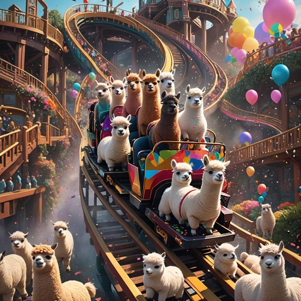 Mini Alpacas on a Rollercoaster: Fantastical Concept Art