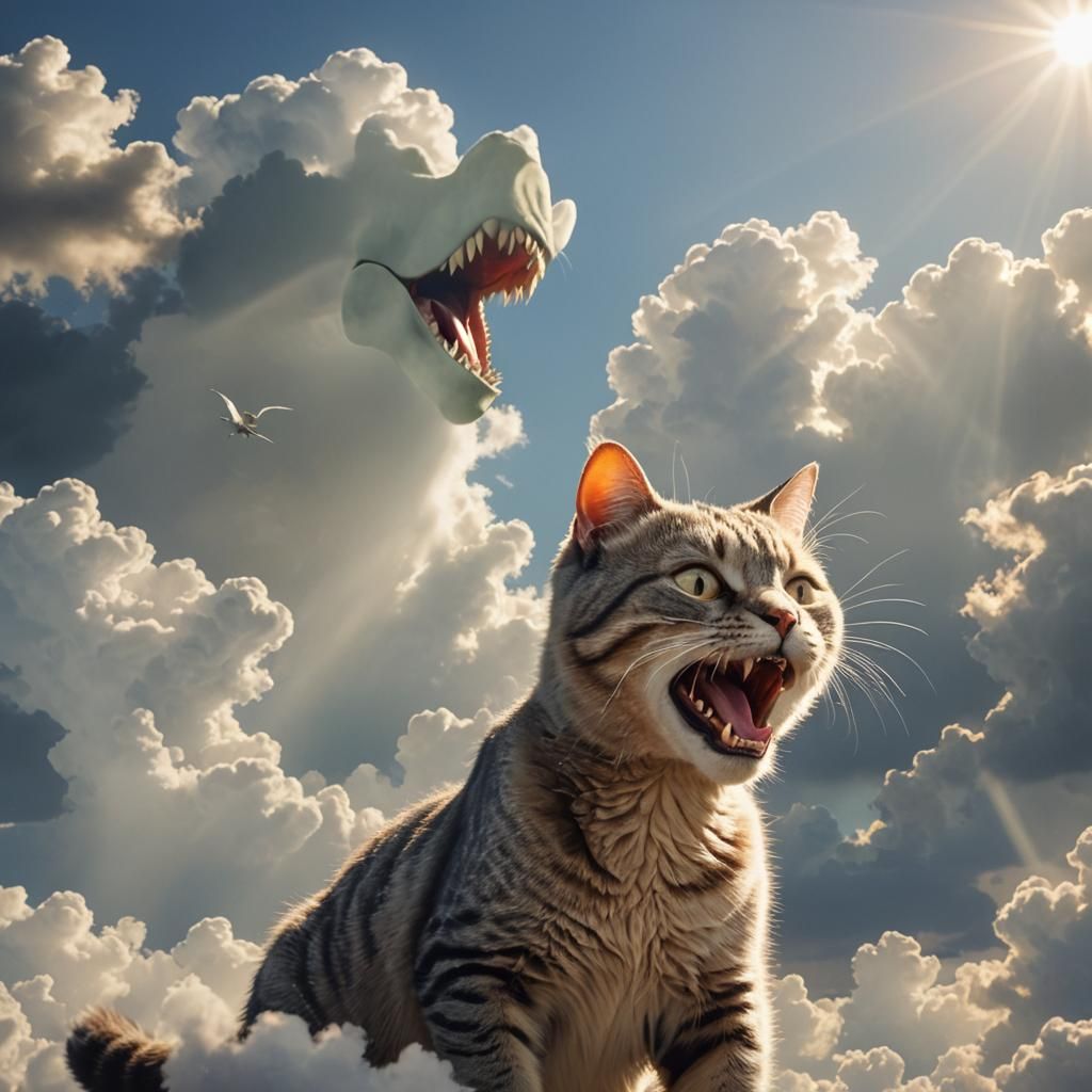Cat Dinosaur With Sharp Teeth in Heavenly Sunshine