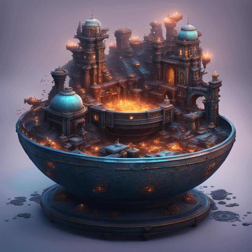 Machine in a Bowl: Detailed Fantasy Concept Art