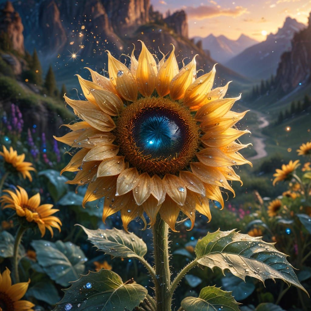 Magical Sunflower Shines in Dreamy Landscape