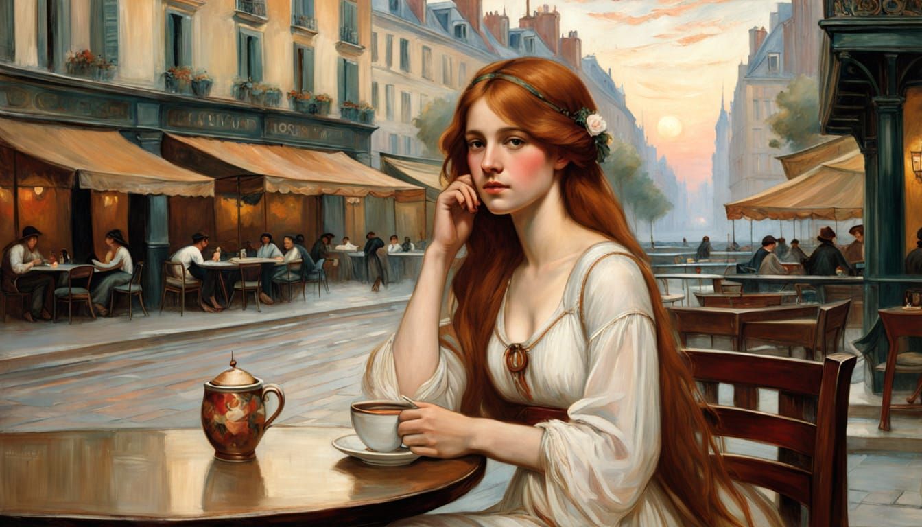 Parisian Cafe Scene: Tonalism Style Fashion Portrait