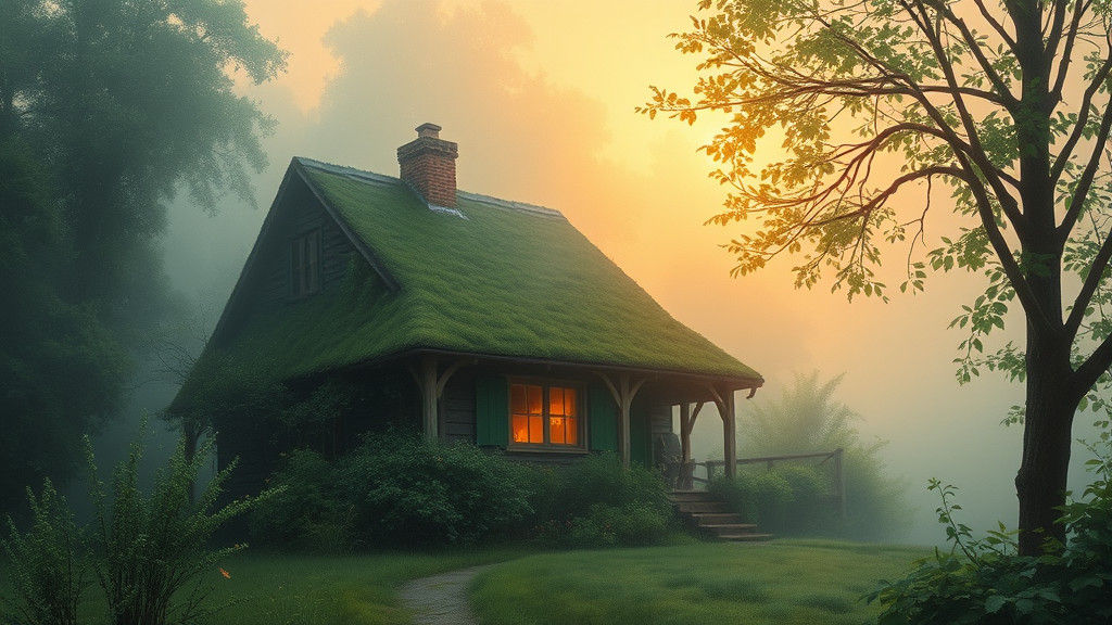 Misty Morning Cottage in Emerald Green Foliage