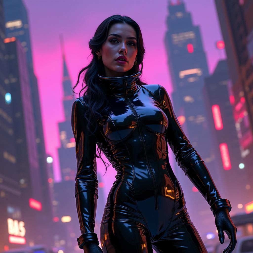 Retro-Futuristic Heroine in Latex Spacesuit