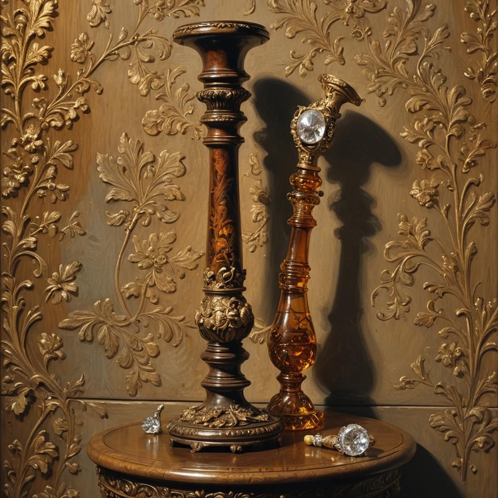 Baroque Still Life of Jeweled Pipe in Museum