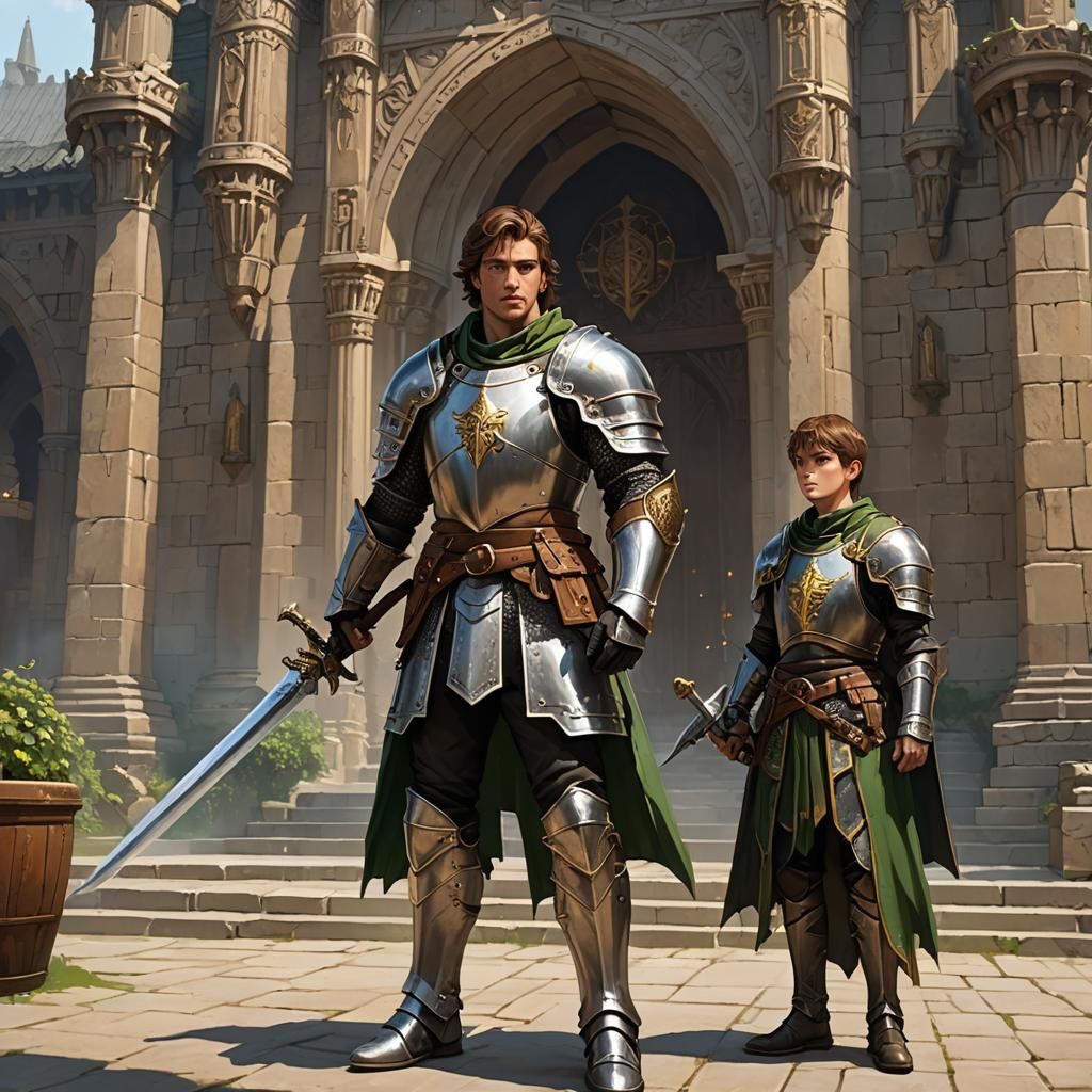 Young Paladin and Warhorse in Fantasy Setting