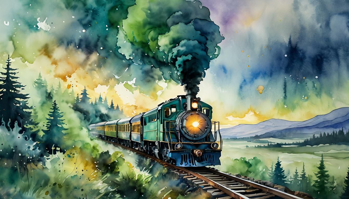Locomotive to Nowhere: Watercolor and Alcohol Ink Art