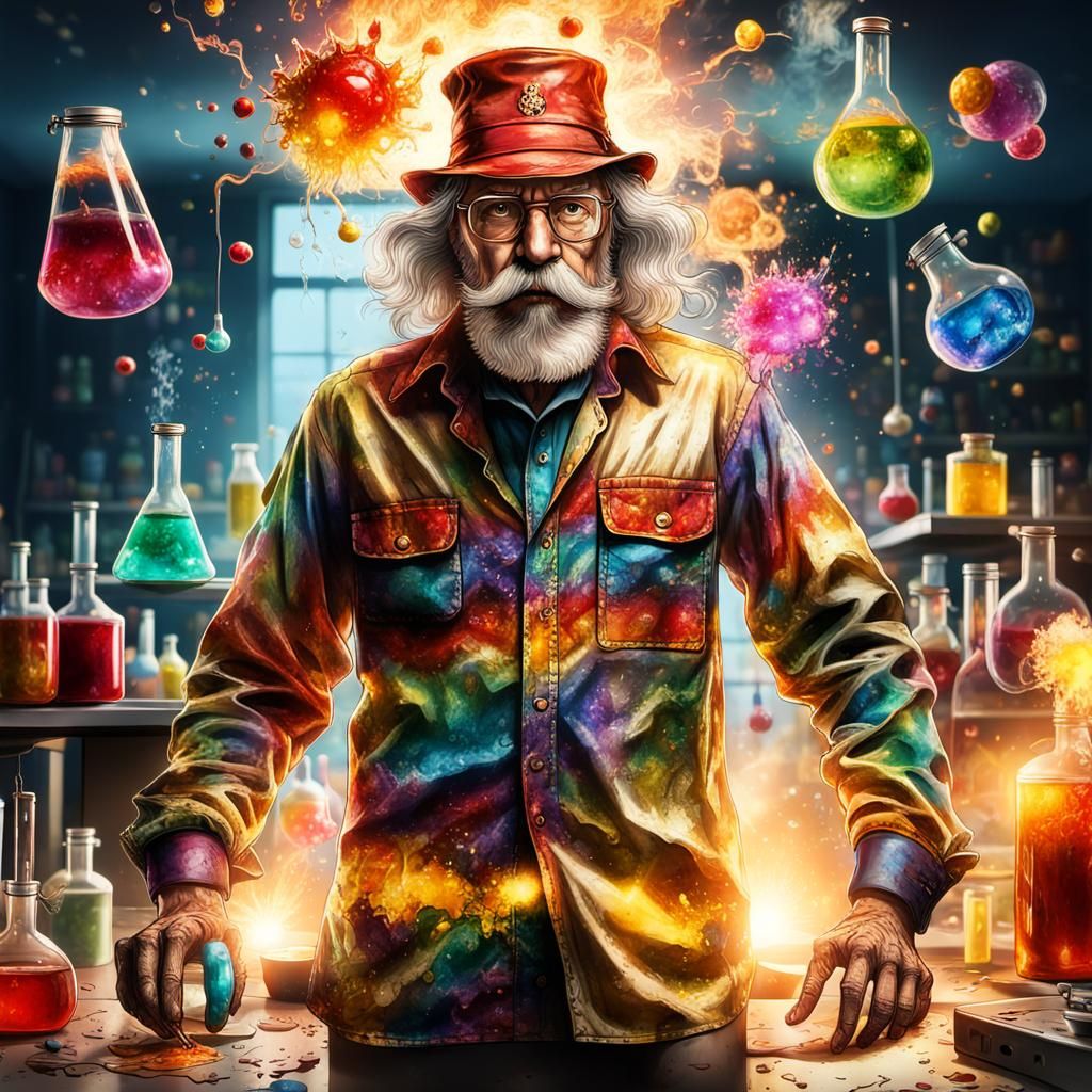 Eccentric Scientist in Explosive Lab: Comic Book Art