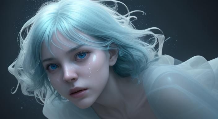 Translucent Spirit in Mysterious Blue Aura: Hyperrealistic 3...