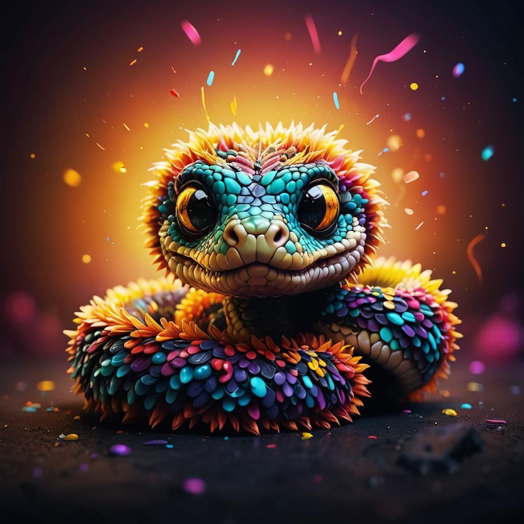 Adorable Fuzzy Snake in Vibrant 3D Digital Art