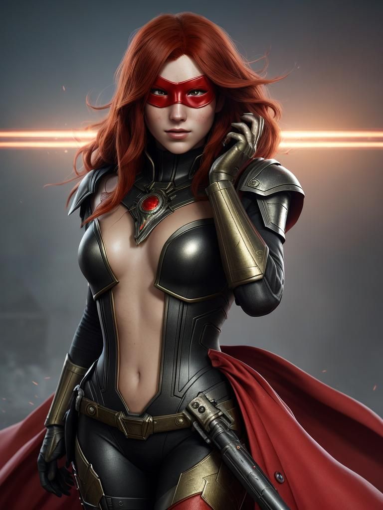Red-Clad Woman Portrait in Hyperdetailed Digital Art